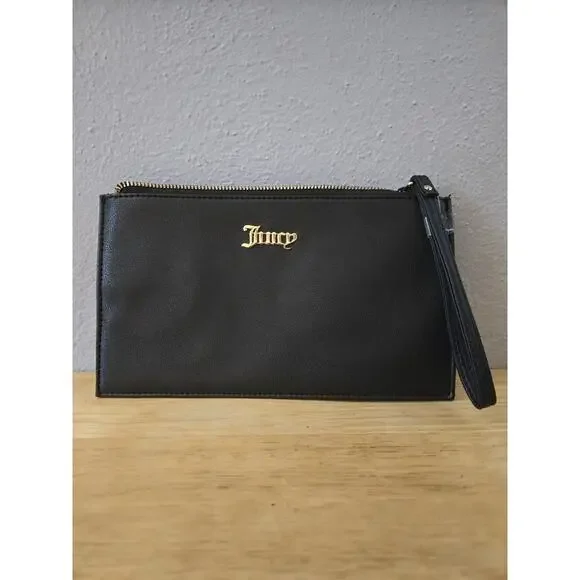 Juicy Couture Black Pebbled Faux Leather Wristlet - Picture 2 of 6